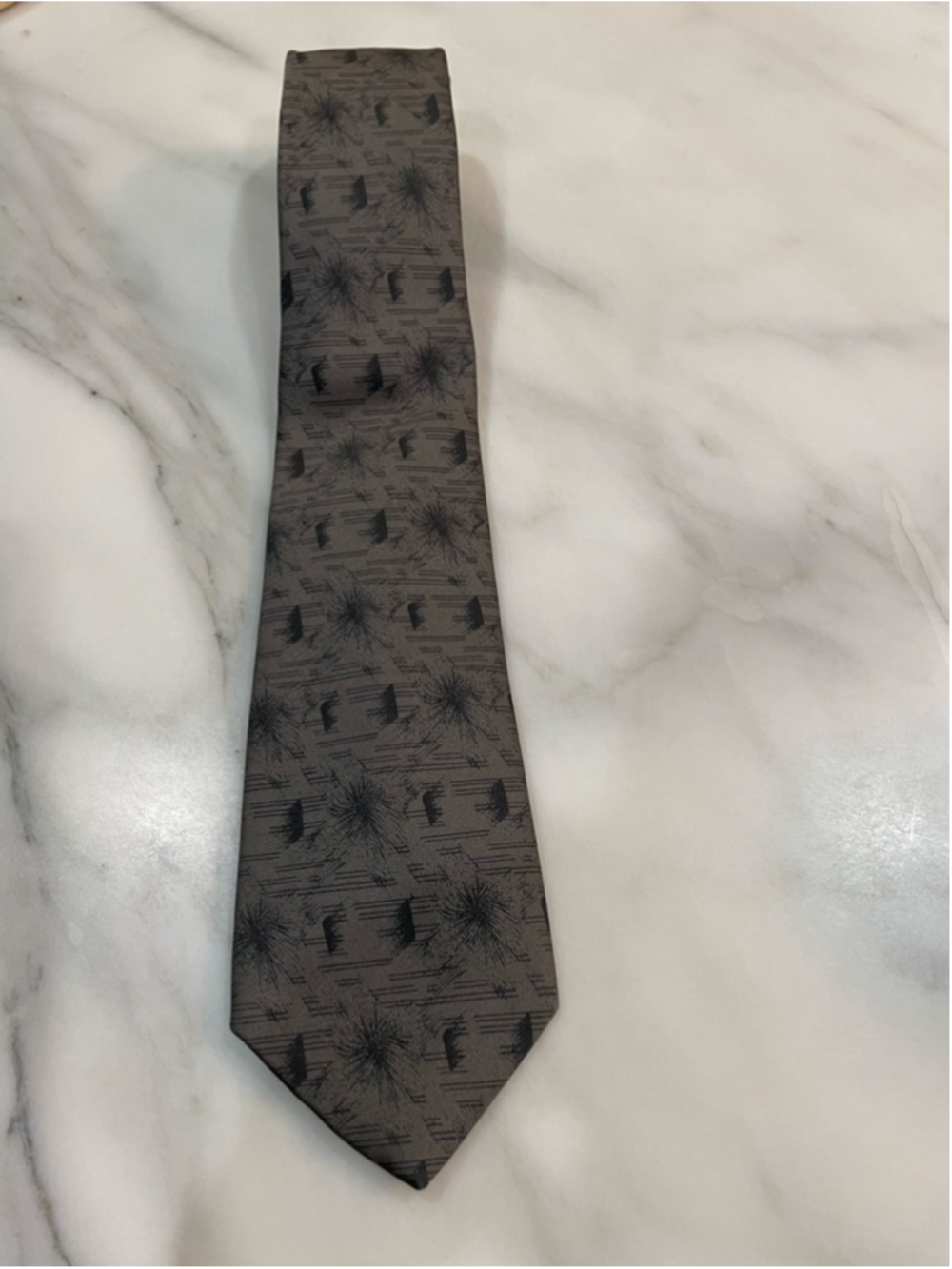 Vintage 90s Chaps Ralph Lauren Tie Gray Black Patterned Office Dad Corporate